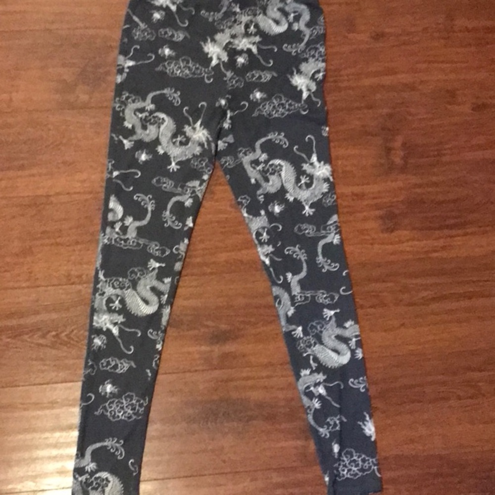 Kids Dragon Print Leggings - Gray